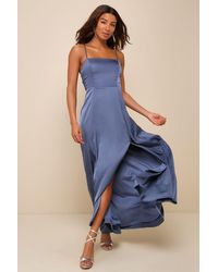 Lulus - Serene Sensation Satin Bow Sleeveless Maxi Dress - Lyst