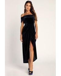 Lulus - I'M Enchanted Velvet Off-The-Shoulder Maxi Dress - Lyst