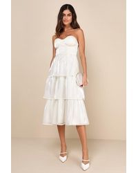 Lulus - Com-Pleat-Ly Charming Organza Tiered Strapless Midi Dress - Lyst
