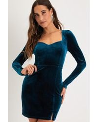 Lulus - Fabulous Mood Dark Velvet Long Sleeve Bodycon Mini Dress - Lyst