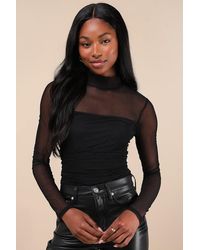 Lulus - Clearly Alluring Mesh Long Sleeve Mock Neck Bodysuit - Lyst