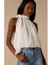 Lulus - Charlie Textured Mock Neck Sash Top - Lyst