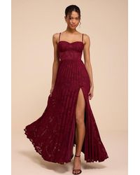 Lulus - Dacie Floral Burnout Pleated Bustier Maxi Dress - Lyst