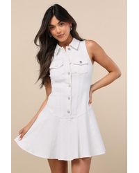 Lulus - Jaila Denim Collared Mini Dress - Lyst