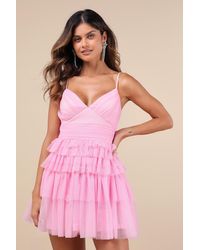 Lulus - Special Poise Tulle Pleated Sleeveless Tiered Mini Dress - Lyst