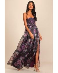 Lulus - Wonderful Waltz Floral Print Strapless Bustier Maxi Dress - Lyst