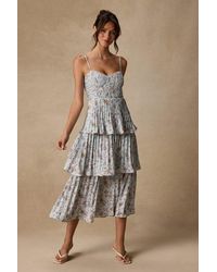 Lulus - Cascading Crush Pale Floral Print Tiered Bustier Midi Dress - Lyst