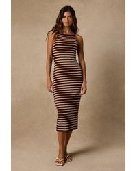 Lulus - Naisha And Striped Ribbed Knit Midi Dress - Lyst