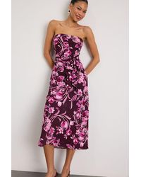Lulus - Fanna Dark Plum Floral Strapless Midi Dress - Lyst