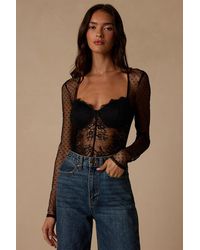 Lulus - Vaughn Sheer Lace Bustier Bodysuit - Lyst