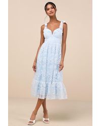 Lulus - Distinctly Sweet Floral Embroidered Tie-Strap Midi Dress - Lyst