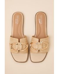 Lulus - Barrett Raffia Slide Sandals - Lyst