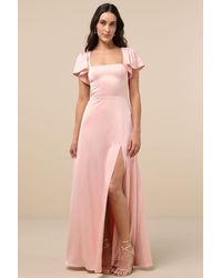 Lulus - Ultimate Sweetness Satin Flutter Sleeve Maxi Dress - Lyst