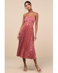 Lulus - Perfectly Stunning Rusty Rose Jacquard Strapless Midi Dress - Lyst