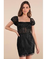 Lulus - Seriously Cute Embroidered Mesh Puff Sleeve Mini Dress - Lyst
