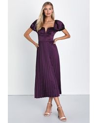 Lulus - Flawless Forever Dark Satin Pleated Midi Dress - Lyst