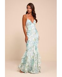 Lulus - Nelia Floral Ruffled Mermaid Maxi Dress - Lyst