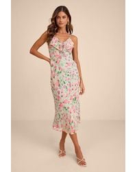 Lulus - Oshia Sage Multi Floral Ruffled Midi Dress - Lyst