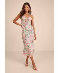 Lulus - Oshia Sage Multi Floral Ruffled Midi Dress - Lyst