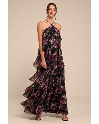 Lulus - Avamarie Floral Tiered Halter Maxi Dress - Lyst