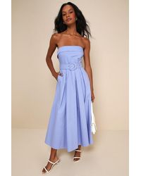 Lulus - Trendsetting Choice Periwinkle Strapless Midi Dress With Pockets - Lyst