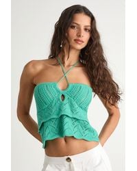 Lulus - Linden Crochet Cutout Tiered Halter Top - Lyst