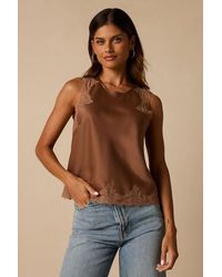 Lulus - Jaynae Lace Trim Satin Tank Top - Lyst