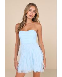 Lulus - Delightful Beauty Mesh Strapless Ruffled Mini Dress - Lyst