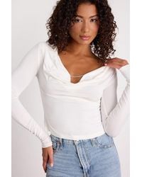 Lulus - Zeffie Cowl Neck Rhinestone Long Sleeve Top - Lyst