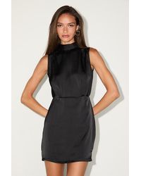 Lulus - Classic Elegance Satin Sleeveless Mock Neck Mini Dress - Lyst