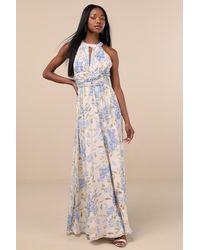 Lulus - Sintra And Floral Pleated Backless Maxi Dress - Lyst