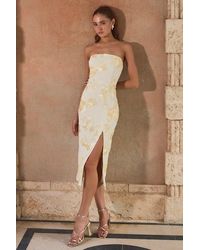 Lulus - Kattalin Cream Floral Applique Strapless Midi Dress - Lyst