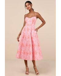 Lulus - Meet For Tea Jacquard Bustier Midi Dress With Pockets - Lyst