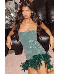 Lulus - Especially Fabulous Emerald Sequin Feather Strapless Mini Dress - Lyst
