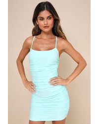 Lulus - Confident Allure Ruched Lace-Up Bodycon Mini Dress - Lyst