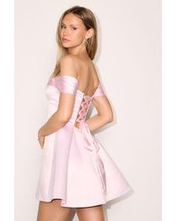 Lulus - Rhylee Satin Lace-Up Off-The-Shoulder Mini Dress - Lyst