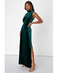 Lulus - Classic Elegance Emerald Velvet Sleeveless Mock Neck Maxi Dress - Lyst