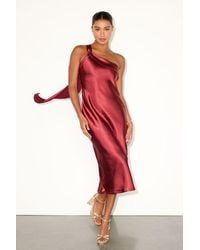 Lulus - Naima Satin One-Shoulder Midi Dress - Lyst