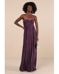 Lulus - Whimsical Beauty Dark Satin Plisse Strapless Maxi Dress - Lyst