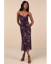Lulus - Total Crush Floral Print Mesh Lace-Up Midi Dress - Lyst