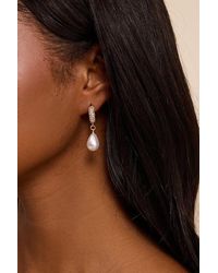 Lulus - Ria Rhinestone Pearl Drop Earrings - Lyst