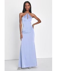 Lulus - Lustrous Love Dusty Satin Halter Cutout Mermaid Maxi Dress - Lyst