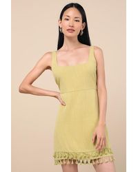 Lulus - Feel The Sunshine Chartreuse Linen Tassel Mini Dress - Lyst
