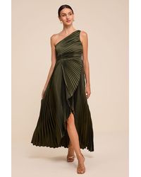 Lulus - Adaya Satin Pleated One-Shoulder Maxi Dress - Lyst