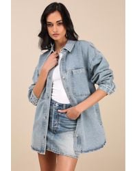 Lulus - Callahan Light Wash Denim Oversized Shacket - Lyst