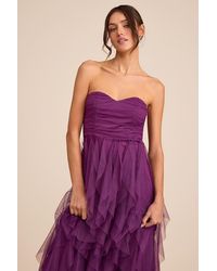 Lulus - Delightful Beauty Plum Mesh Strapless Ruched Ruffled Maxi Dress - Lyst