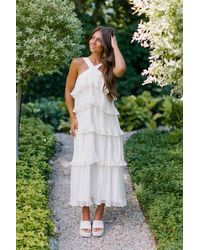 Lulus - Lauretta Plisse Tiered Midi Dress - Lyst