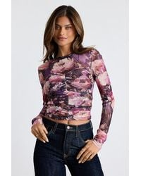 Lulus - Instant Trend Floral Mesh Ruched Long Sleeve Top - Lyst