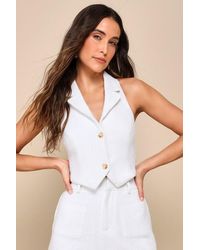 Lulus - Looking Posh Tweed Backless Cropped Halter Vest Top - Lyst