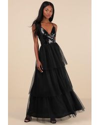 Lulus - Maydon Tulle Sequin Tiered Maxi Dress - Lyst